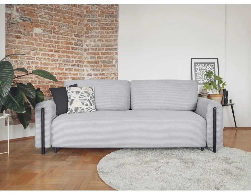 Сив разтегателен диван с място за съхранение от рипсено кадифе 244 cm Arcadova – ELTAP