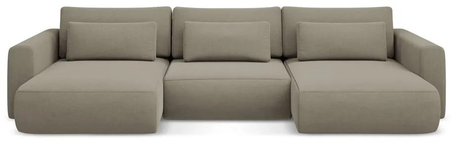 Светлокафяв разтегателен ъглов диван с място за съхранение (U форма) Kapua – Makamii