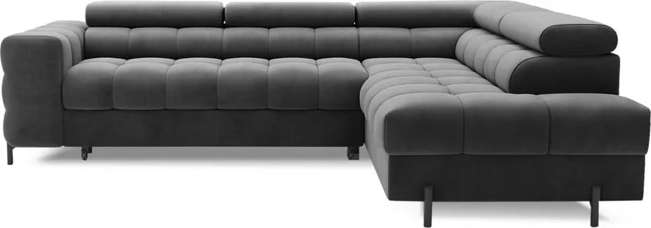 Тъмносив кадифен разтегателен ъглов диван с място за съхранение (десен ъгъл L форма) Ferucce – ELTAP