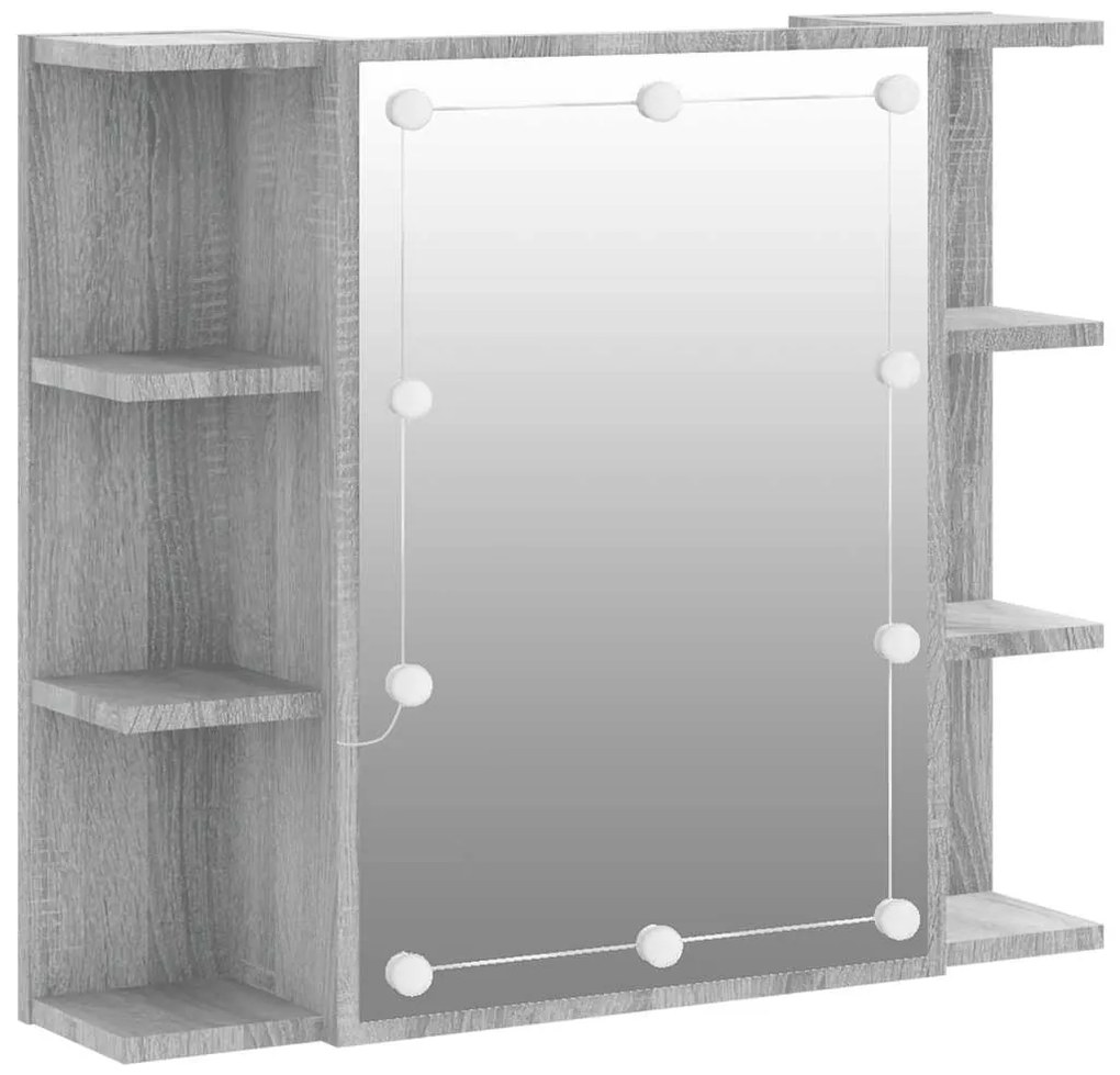 820452 vidaXL Огледален шкаф с LED, сив сонома, 70x16,5x60 см