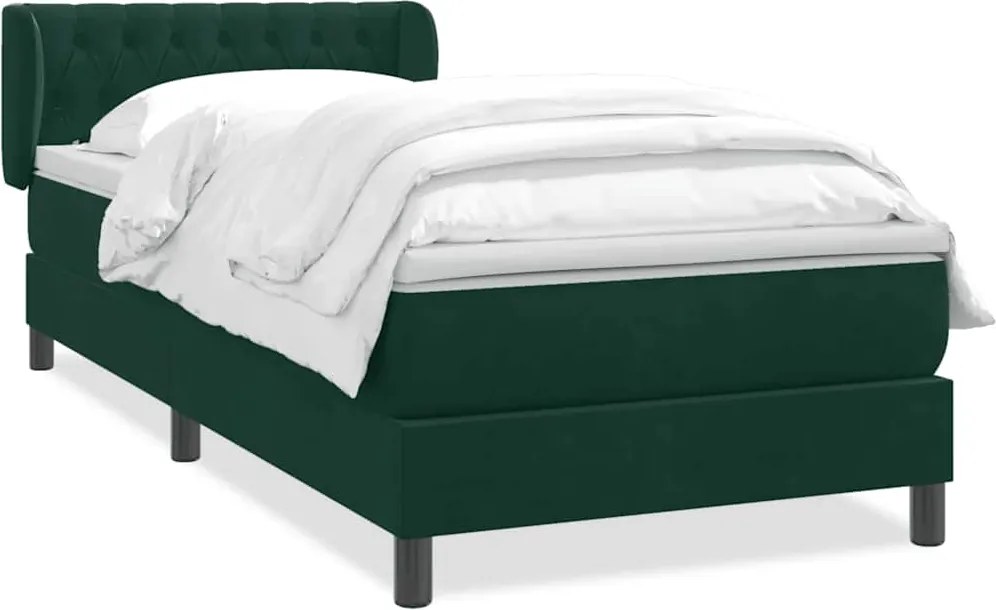 3317766 vidaXL Боксспринг легло с матрак, тъмнозелено, 90x210 см, кадифе
