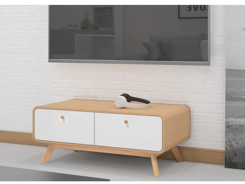 Бяла/естествена маса за телевизор от декор от дъб 100x40 cm Caitlin – Støraa
