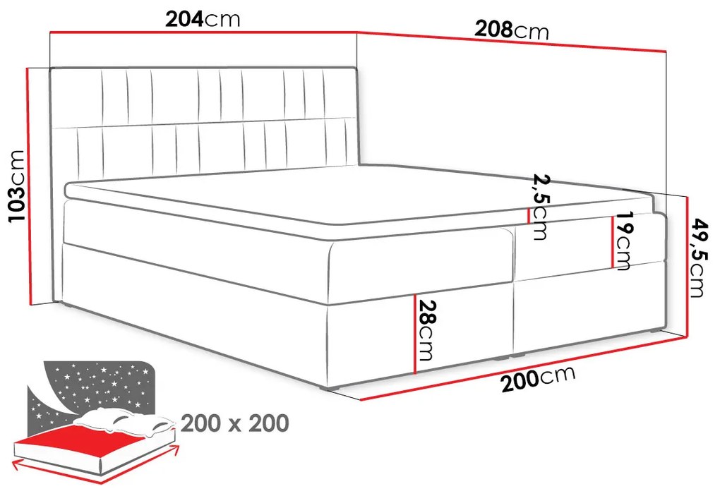 Тапицирано легло Top 3-Gkri-140 x 200 εκ.