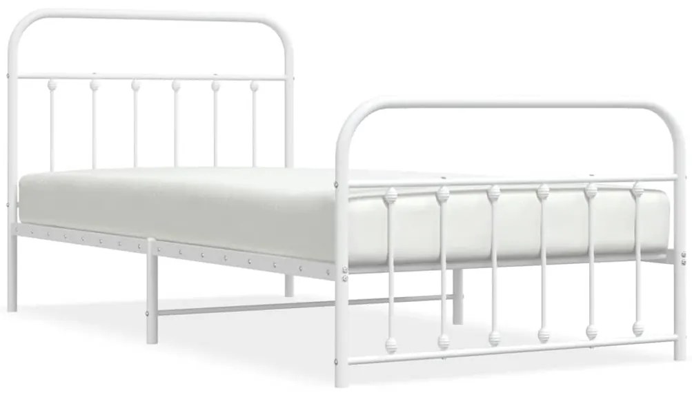 352641 vidaXL Метална рамка за легло с горна и долна табла, бяла, 107x203 см