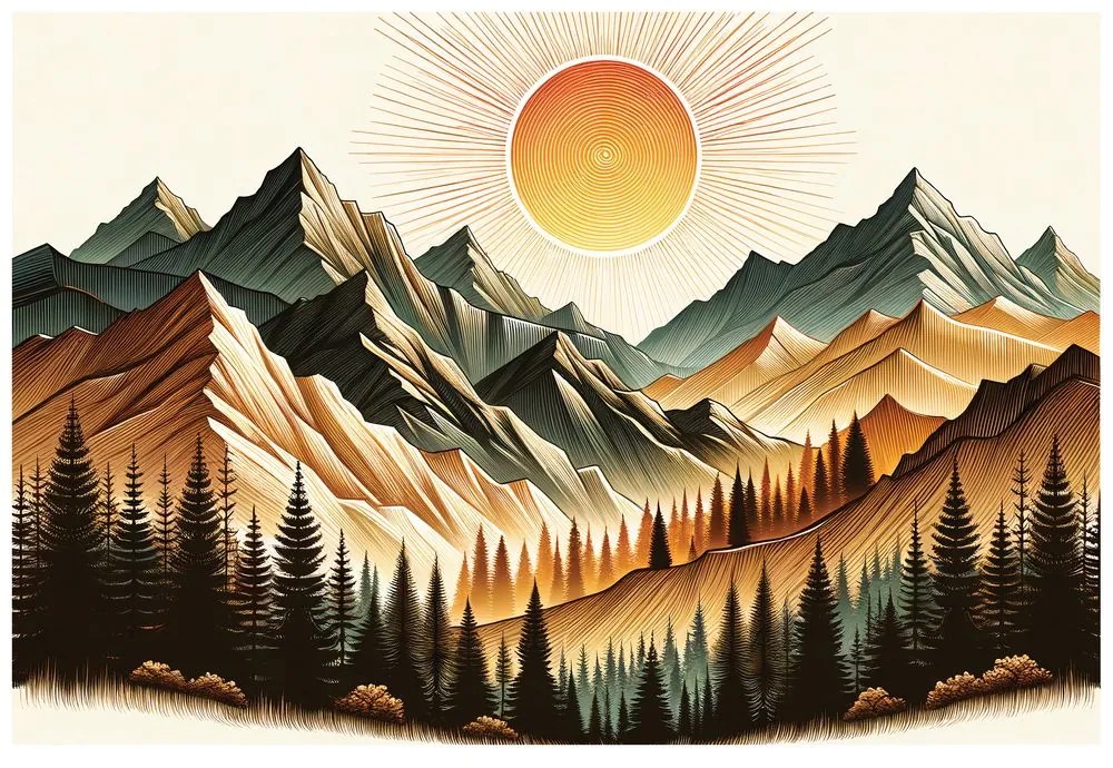 Самозалепващ тапет – Планински пейзаж с изгряващо слънце