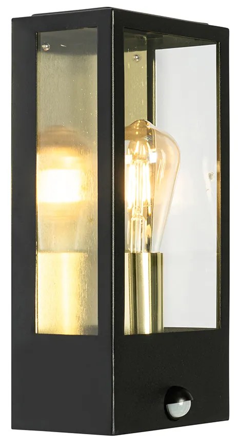 Външна стенна лампа черна със злато и детектор за движение - Rotterdam