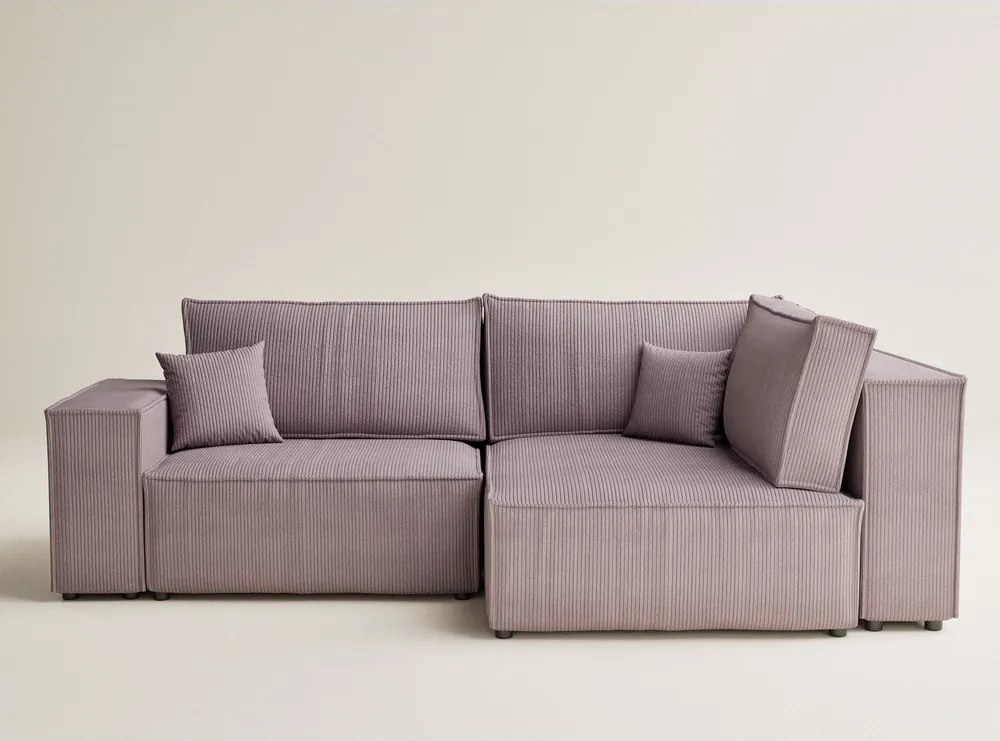 Лилав сгъваем/с място за съхранение ъглов диван от рипсено кадифе (десен ъгъл/L форма) Tonga – Maison de Rêve