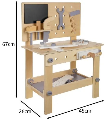 Дървена работна маса с инструменти за малки майстори