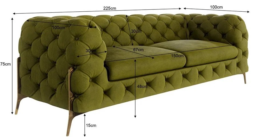 Зелен кадифен диван 225 cm Chelsea Bis – Ropez