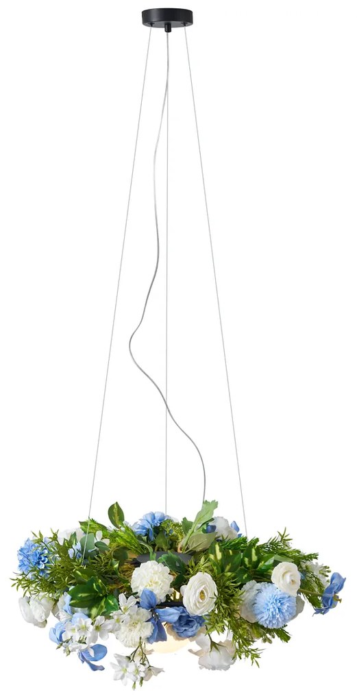 Бохемски висящ лампион черен с цветни цветя синьо и бяло - Flower Power