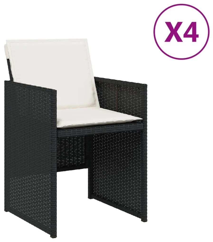 364932 vidaXL Градински столове с възглавници, 4 бр, черен, полиратан