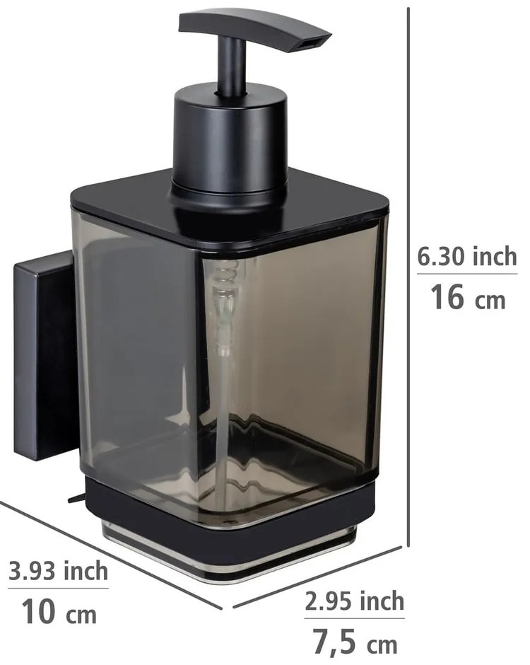 Черен самозалепващ пластмасов диспенсер за сапун 340 ml Quadro – Wenko