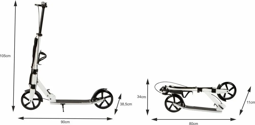 Сгъваем алуминиев скутер 95-105 см - повече цветове Черен