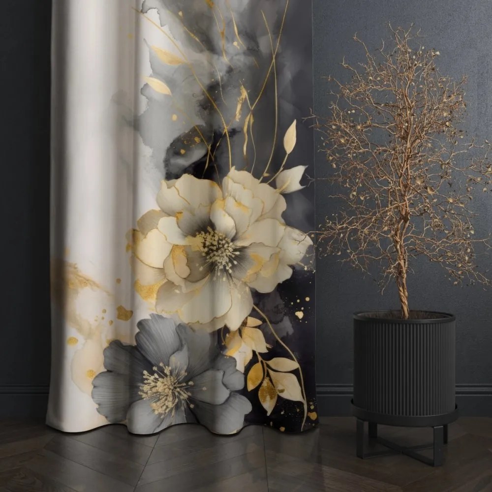Елегантна завеса с флорален десен в сиви нюанси