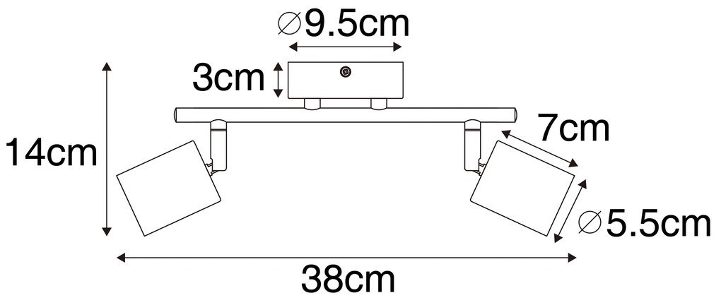Индустриален прожектор черен с дърво наклонен 2-светлина - Jeana