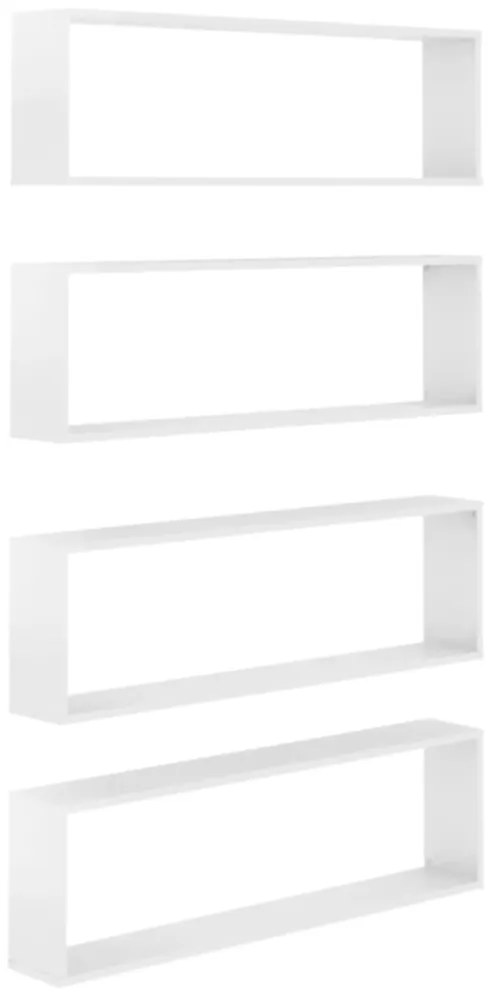 807098 vidaXL Стенни куб рафтове 4 бр бял гланц 100x15x30 см инженерно дърво