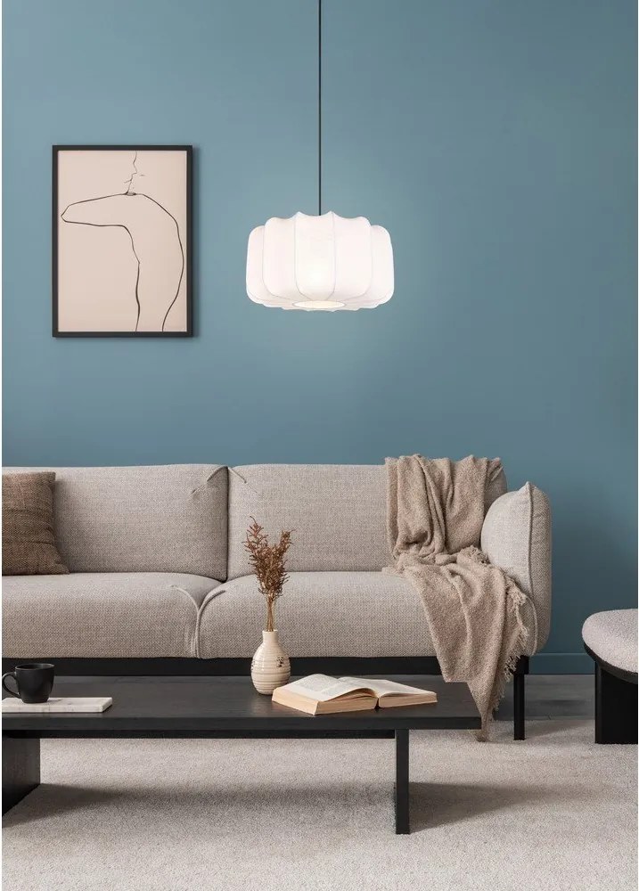 Бяло метално висящо осветително тяло с текстилен абажур ø 40 cm Madleine – Reality