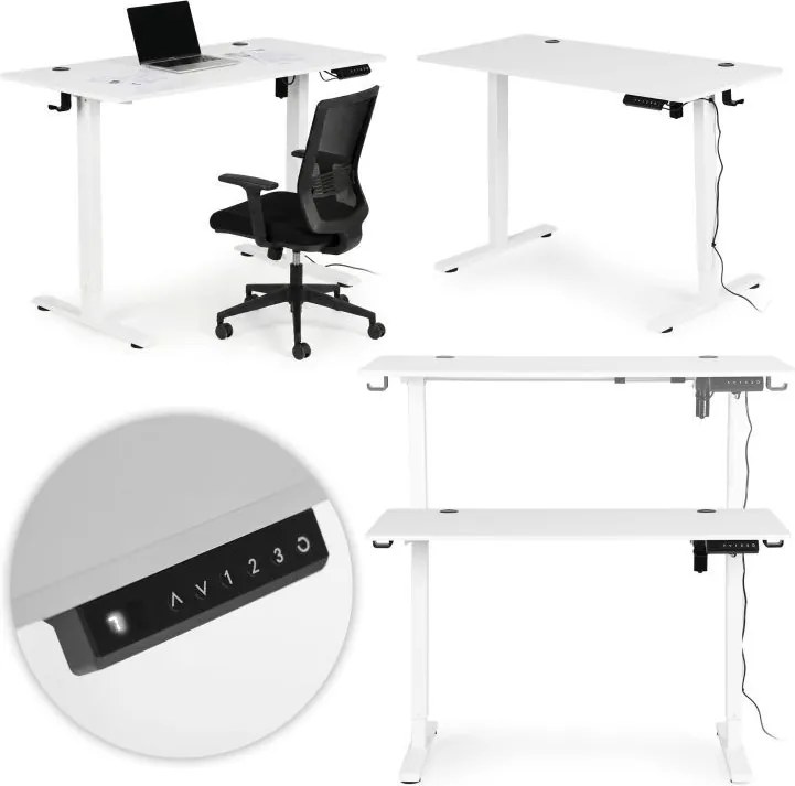 Електрическа работна маса с регулиране на височината и бели крака - 120 x 60 cm