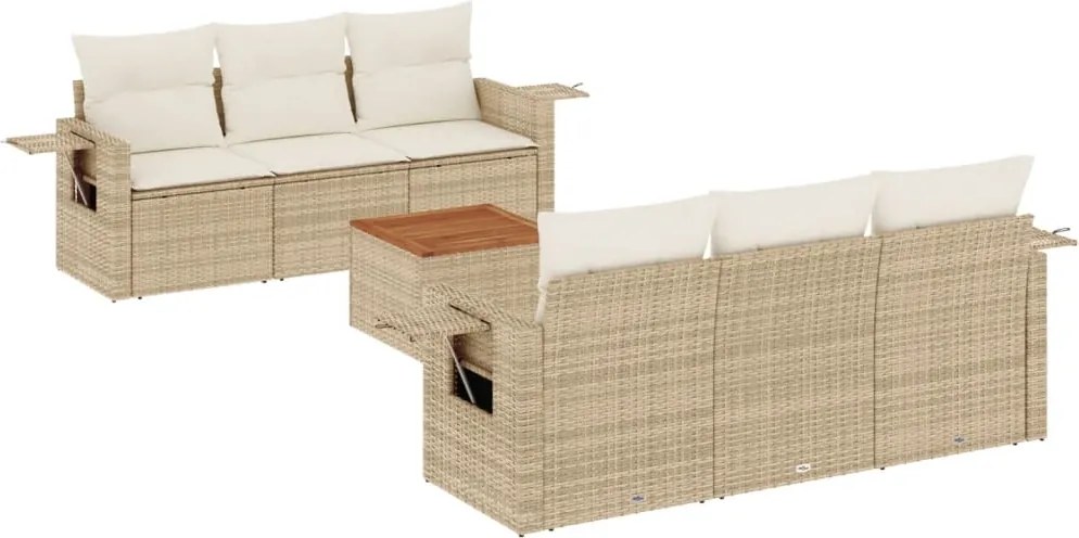 3224455 vidaXL Градински диван с възглавници, 7 части, бежов полиратан