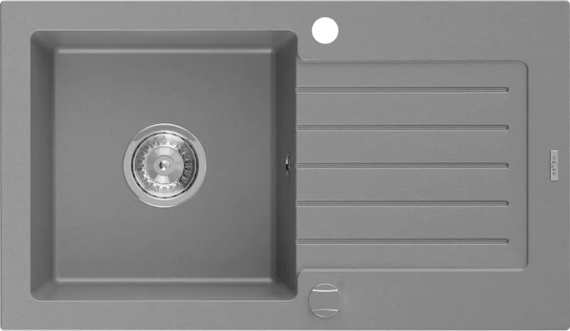 Mexen Pablo гранитна мивка с една камера и отцедник 752 x 436 mm, сива, сифон хром - 6510751010-71