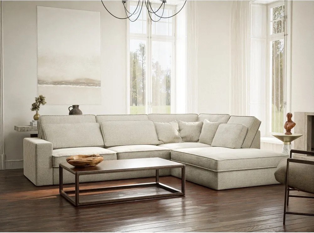 Сиво-бежов шенилов ъглов диван (десен ъгъл/L форма) Kirou – Maison de Rêve