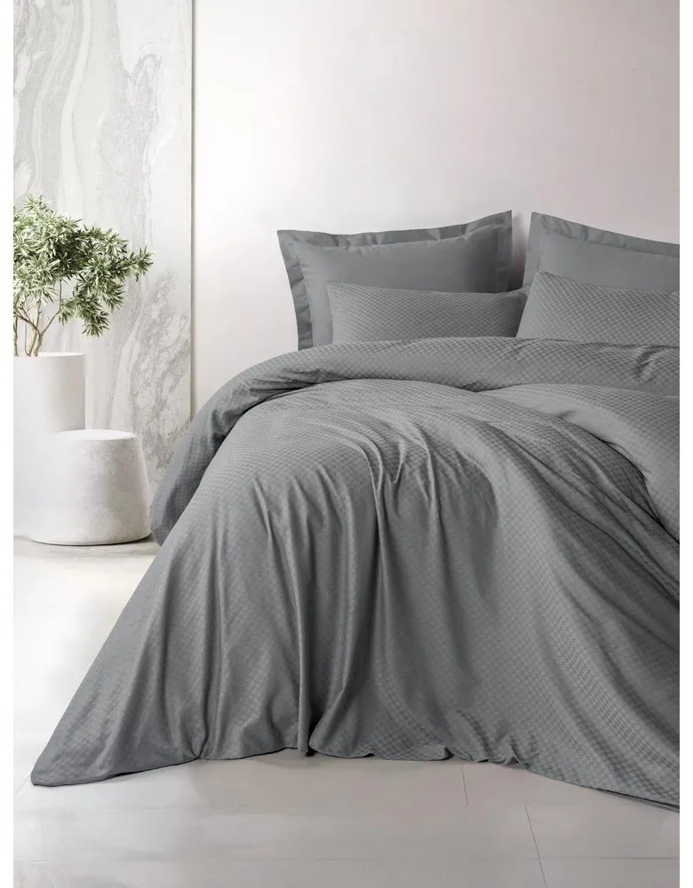 Сиво двойно удължено спално бельо от памук Renforcé 240x220 cm Checkered – Mila Home Luxury