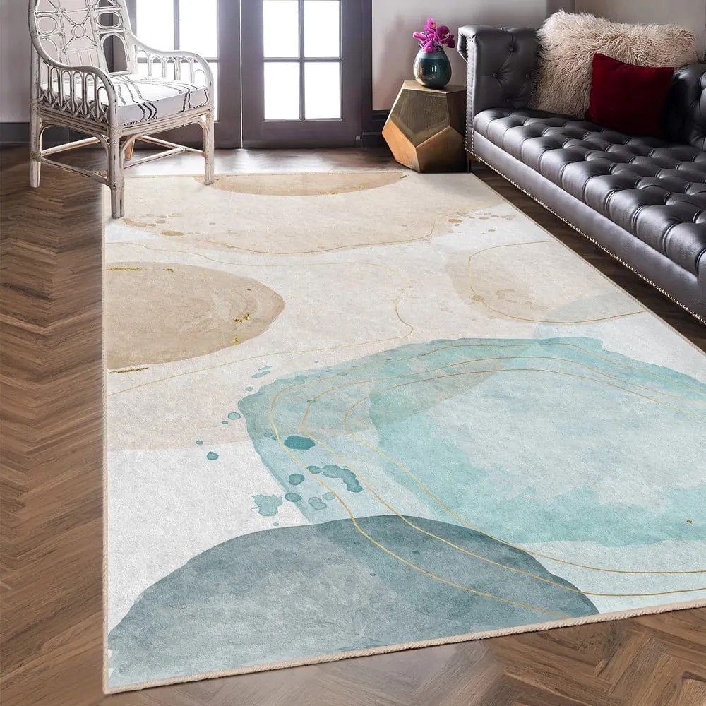Кремаво-тюркоазен килим подходящ за пране 120x180 cm Puddle – Mila Home