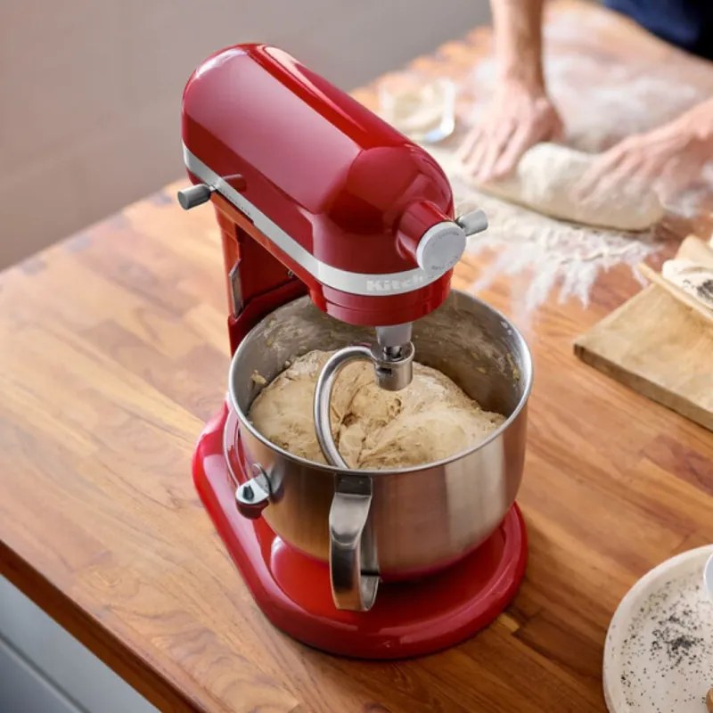 Планетарен миксер KitchenAid Artisan 5KSM70SHXEER, 375 W, 6.6 л, 11 скорости, 67 точки на допир, Повдигане на купата, Специална скорост Fold, Flex Edge, Червен