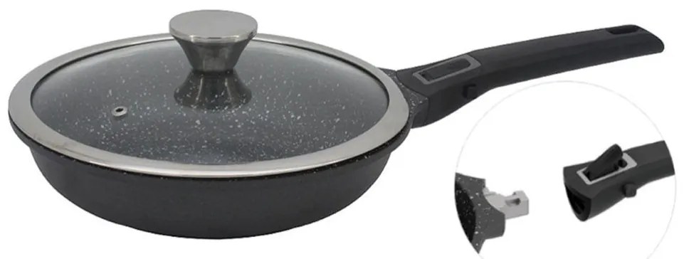 Тиган с капак и махаща се дръжка ZEPHYR ZP 4319 24NC, 24х5.5 см, Мраморно покритие, Индукция, Черен