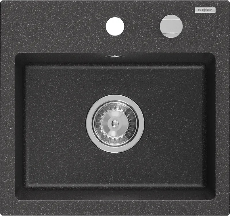 Mexen Milo мивка от гранит с 1 корито 435 x 410 мм, черна с пръски, сифон хром - 6505441000-76