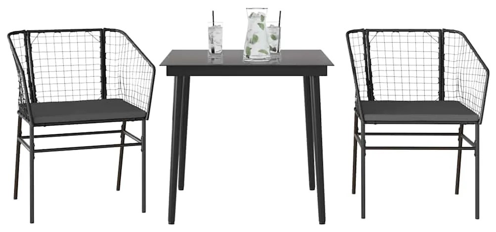 3334499 vidaXL Градински комплект 3 части с възглавници черен полиратан стъкло