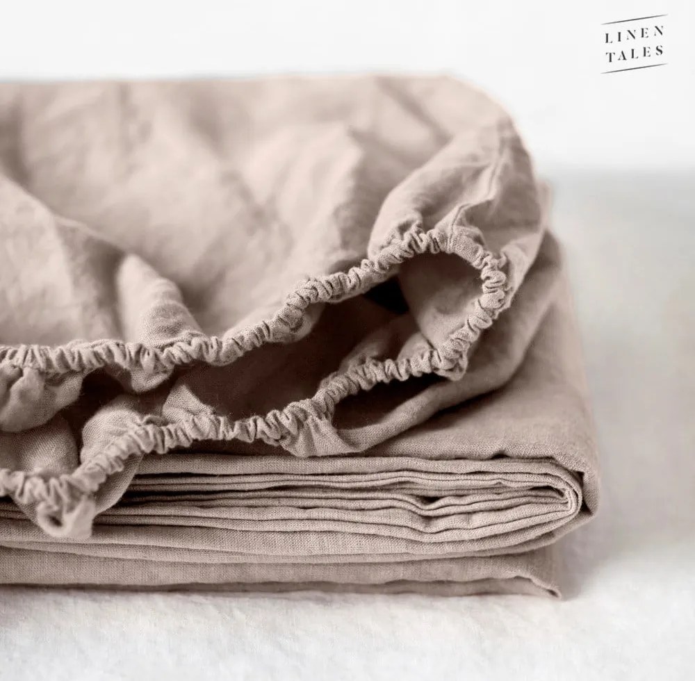 Светлокафяв ленен ластичен чаршаф , 180 x 200 cm - Linen Tales