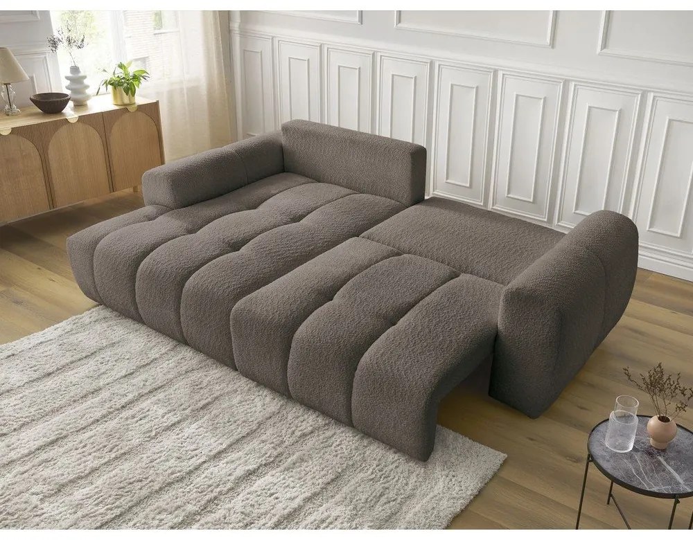 Кафяв разтегателен ъглов диван с място за съхранение от букле (ляв ъгъл) Roxelane – Bobochic Paris