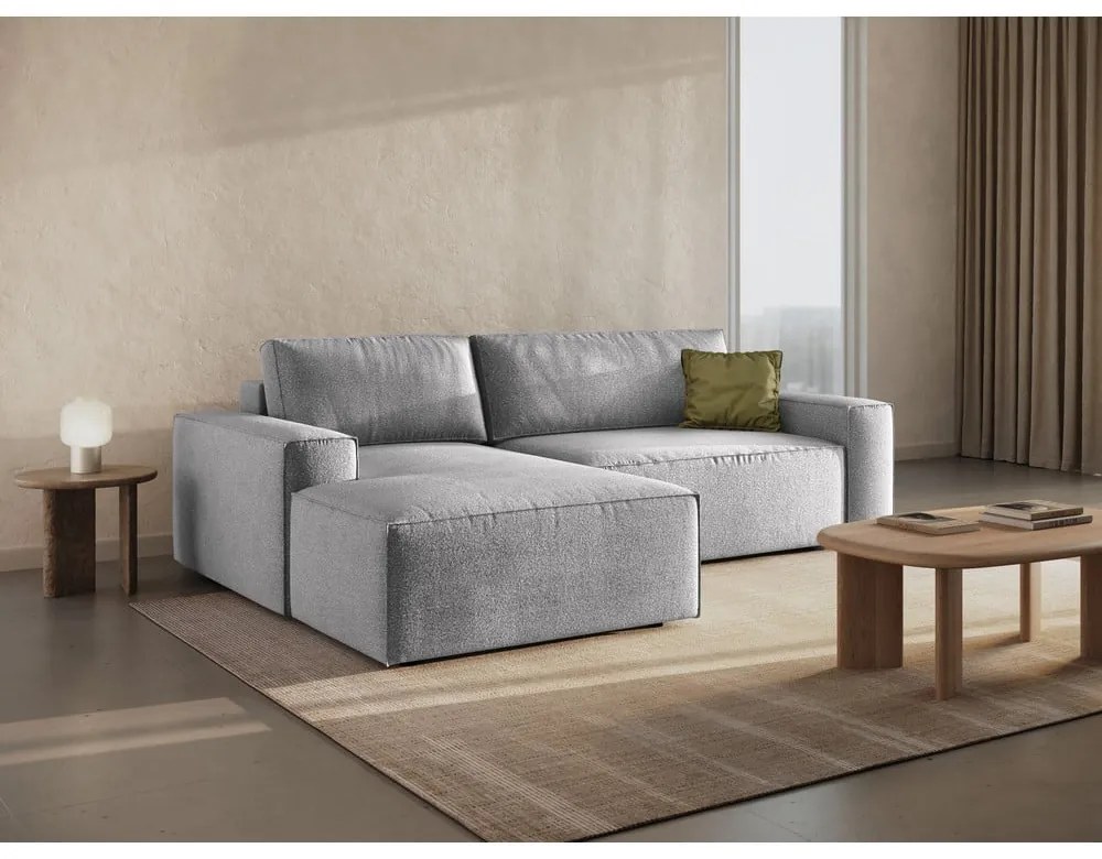 Светлосив разтегателен ъглов диван от букле (ляв ъгъл) Jodie – Micadoni Home