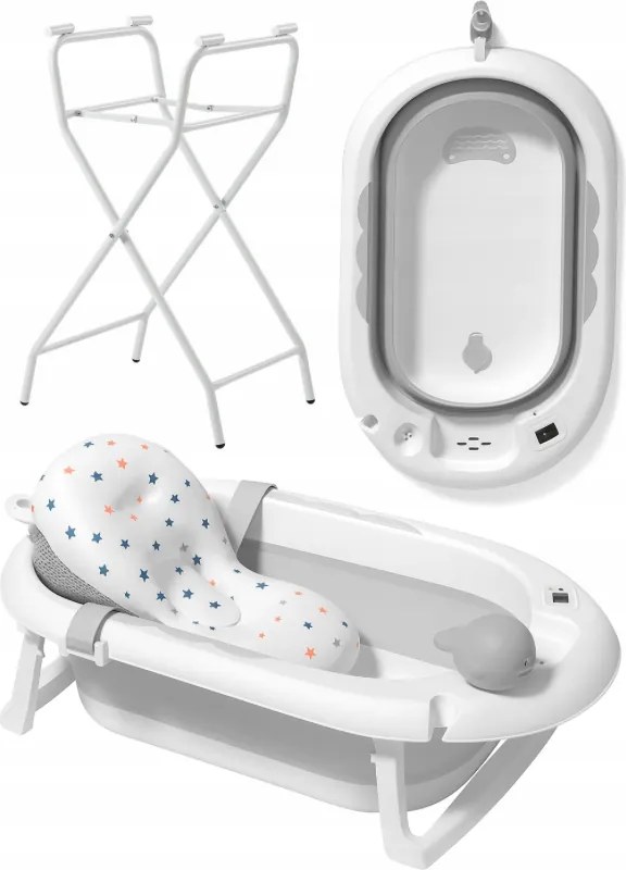 Сгъваема бебешка вана VAIANA PREMIUM с възглавница и стойка - повече цветове Сив