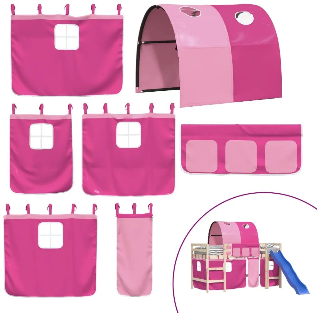 835918 vidaXL Завеси за високо детско легло с тунел, розови, полиестер