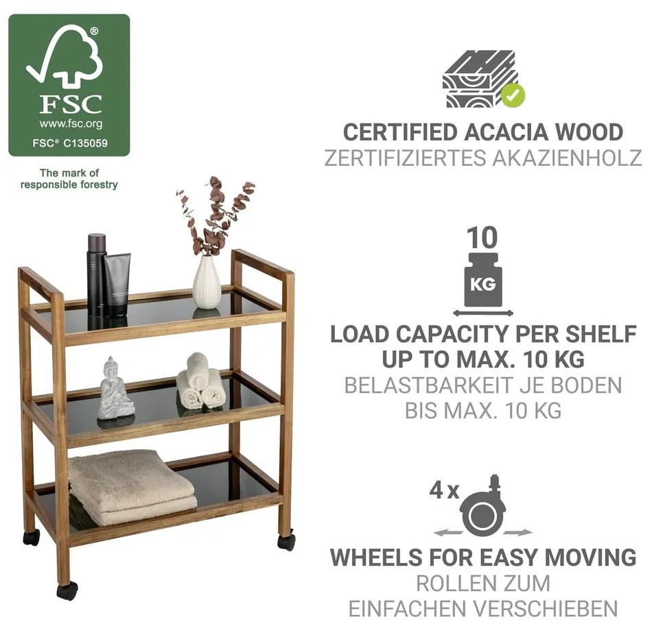 Рафт за баня от масивна акация в черен и естествен цвят 65x76,5 cm Fondi – Wenko