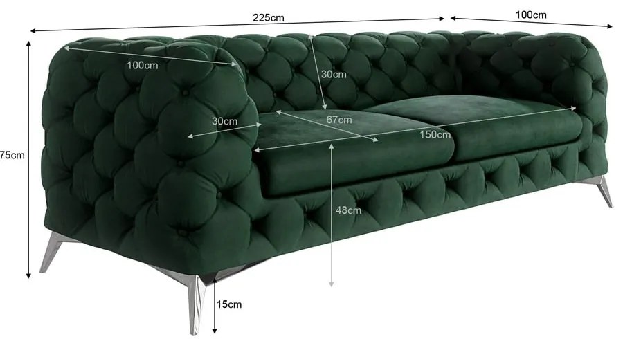 Тъмнозелен кадифен диван 225 cm Chelsea – Ropez