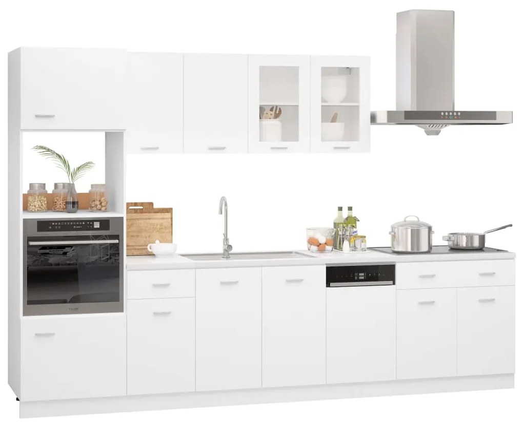3067623 vidaXL Комплект кухненски шкафове, 7 части, "Lyon", бяло инженерно дърво