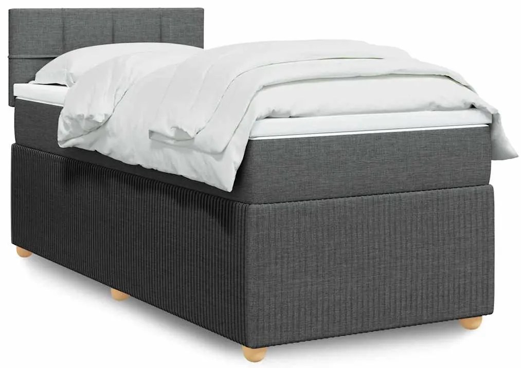 3289640 vidaXL Боксспринг легло с матрак, тъмносиво, 90x200 см, плат
