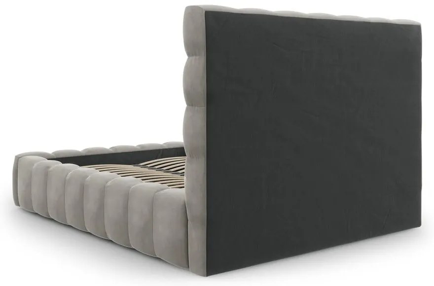 Светлосиво тапицирано двойно легло с място за съхранение и решетка 160x200 cm Bali - Cosmopolitan Design