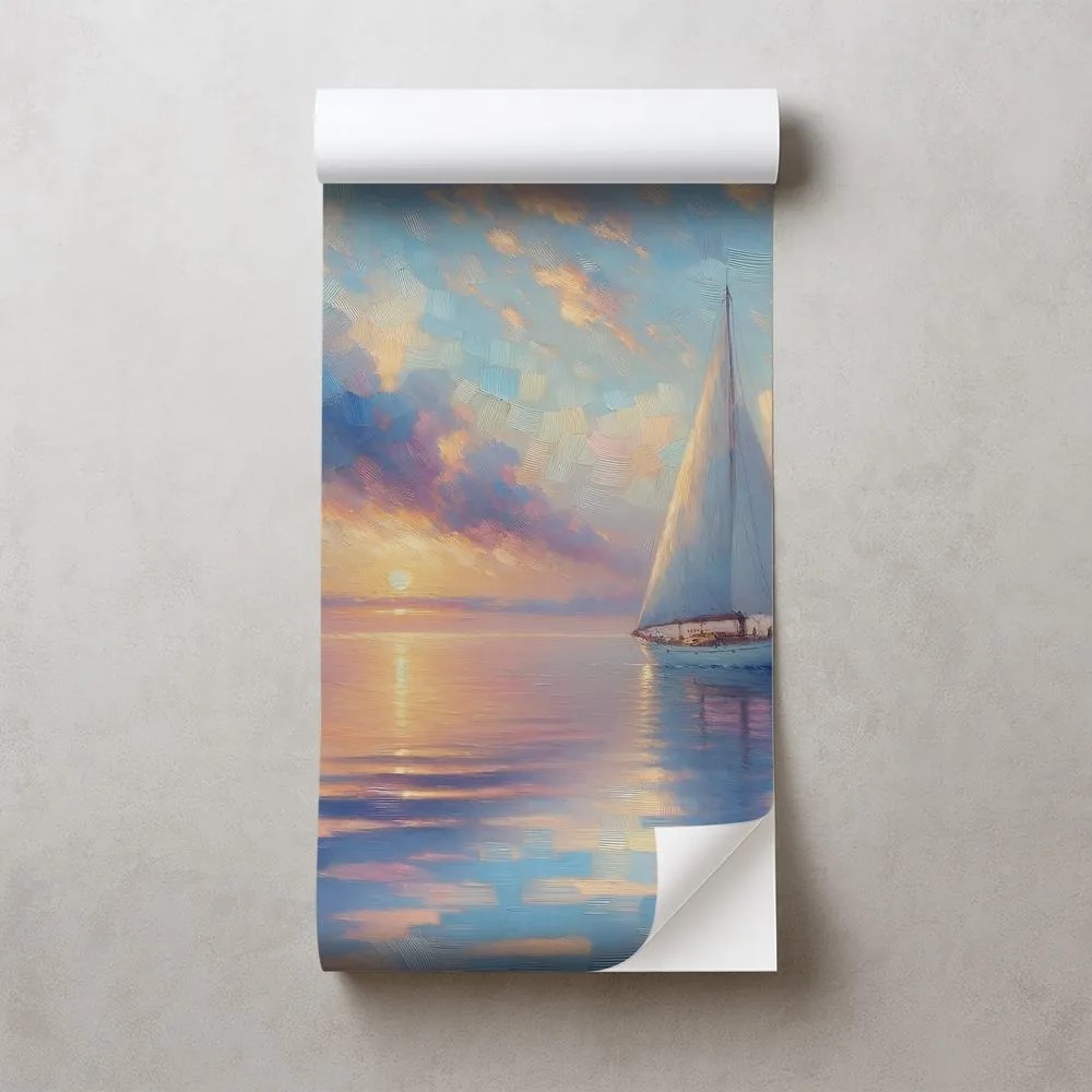 Самозалепващ тапет – Платноходка в спокойно море при залез
