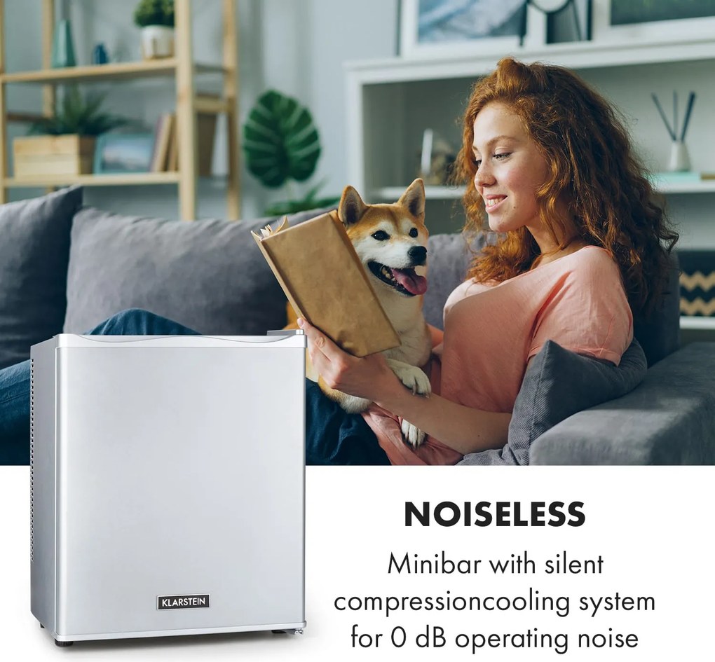 Klarstein Happy Hour 23, минибар, 23 л, 5 - 15 °C, енергиен клас G, тих, 23 dB, LED осветление, сребрист