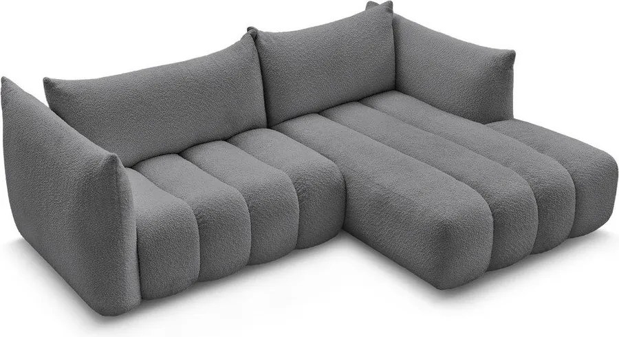 Сив ъглов диван от прежда с примки от букле (десен ъгъл) Azra – Bobochic Paris