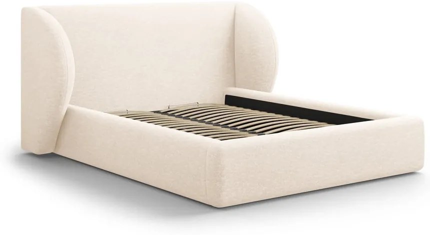 Кремаво двойно тапицирано легло с място за съхранение с включена подматрачна рамка 180x200 cm Miley – Micadoni
