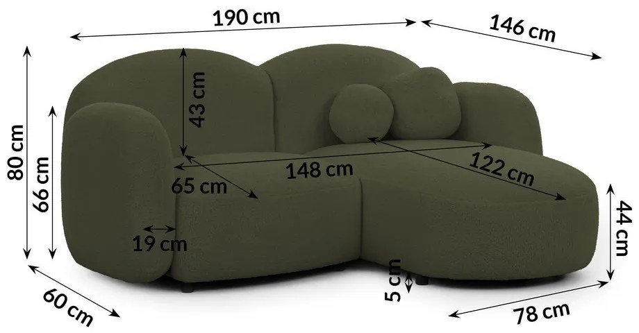 Зелен ъглов диван от прежда с примки от букле (десен ъгъл) Orbit – Ropez