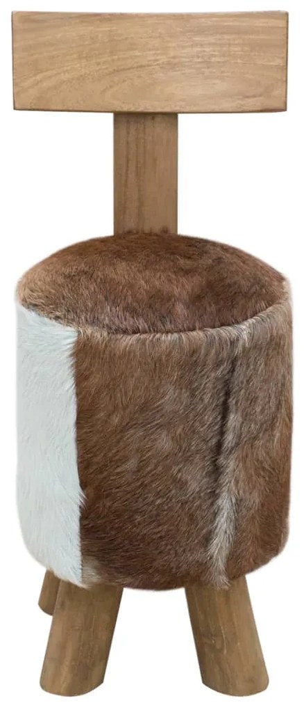 285206 vidaXL Табуретка, козя кожа и тиково дърво масив