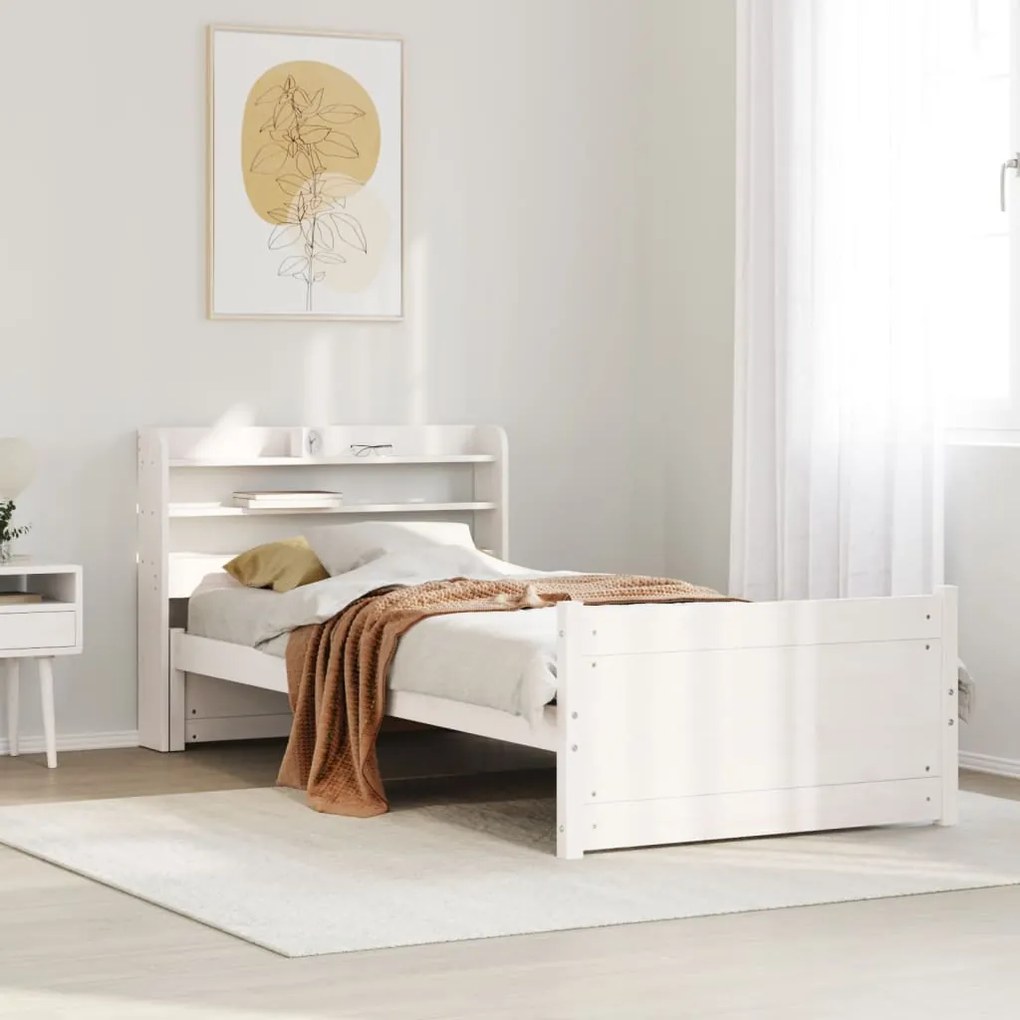 3306747 vidaXL Рамка за легло с табла, бяла, 75x190 см, борово дърво масив