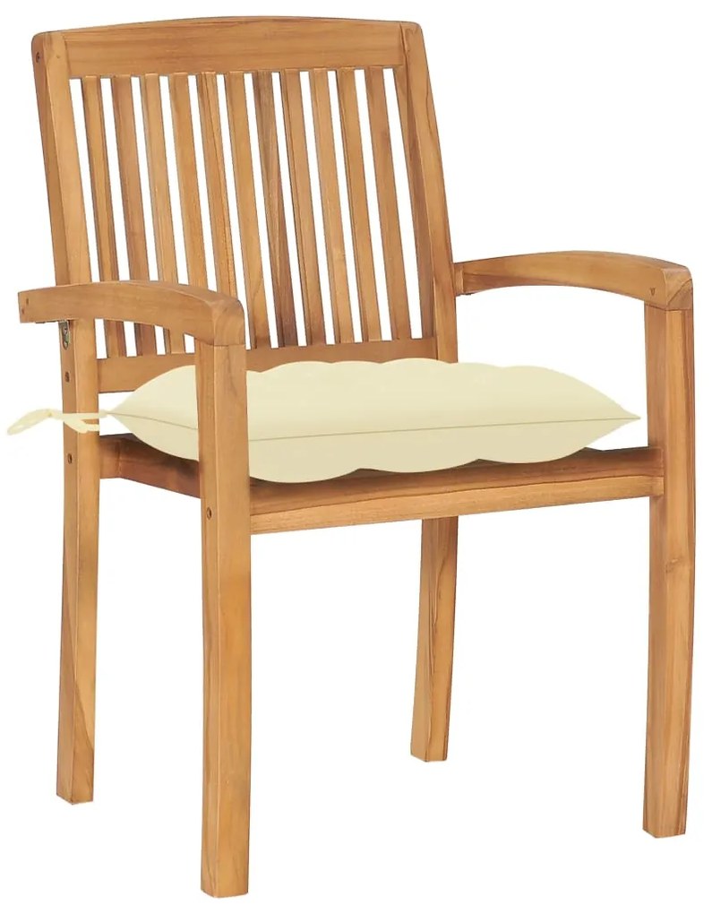 3063269 vidaXL Градински столове 2 бр кремавобели възглавници тик масив