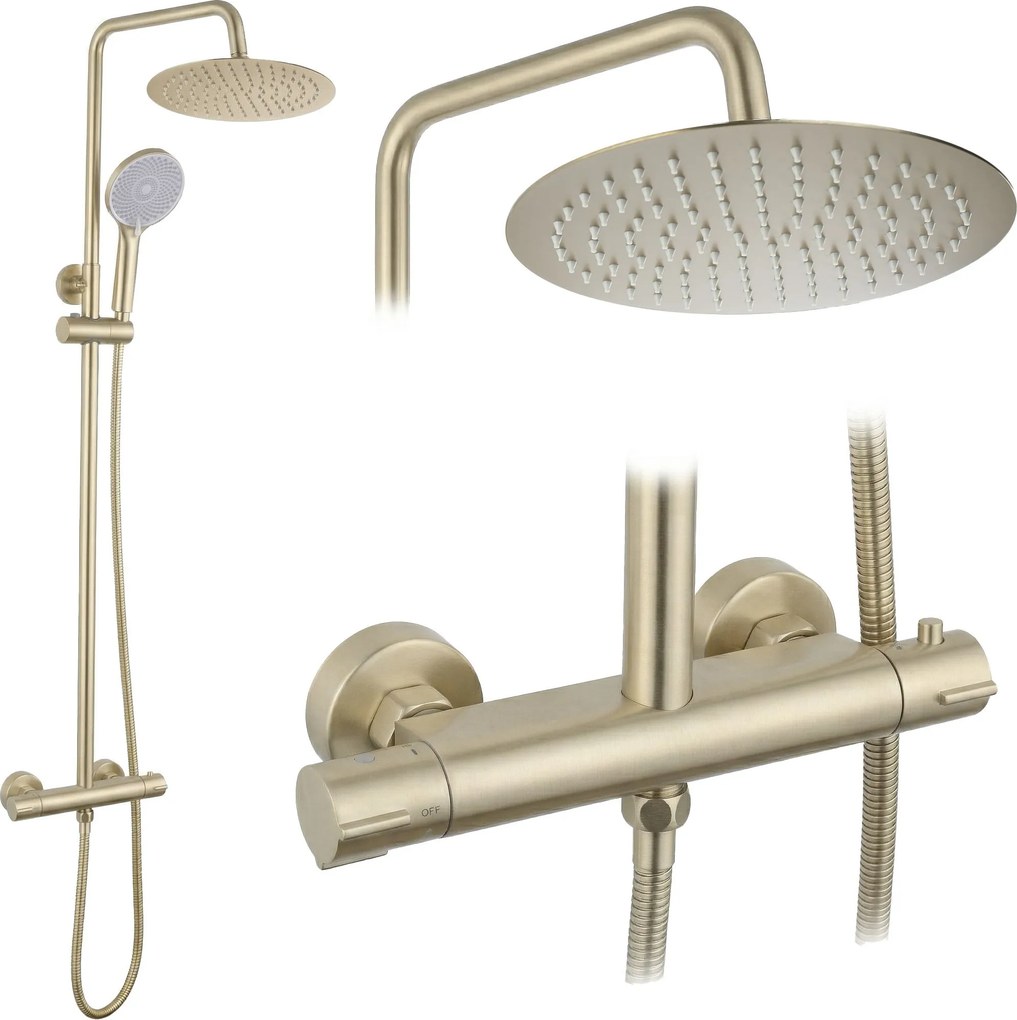 Душ комплект без чучур с термостат Rea Lungo Gold Brush